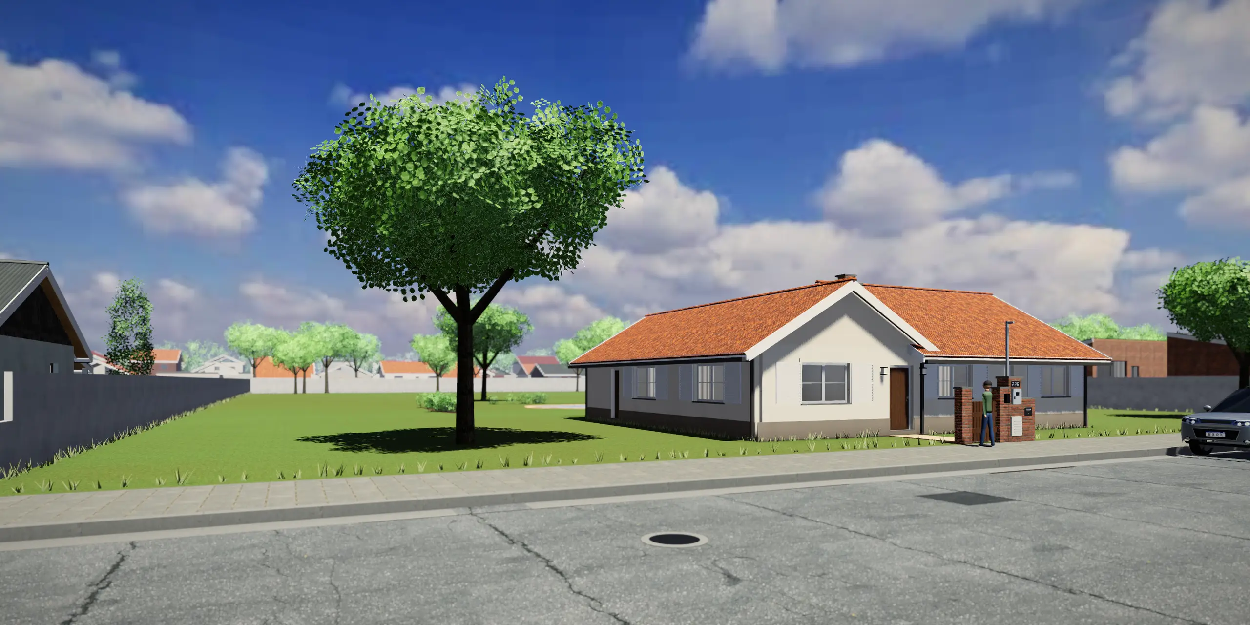 La Casa Las Acacias en 3D sobre un lote en venta en El Refugio, Córdoba, con las medidas de su aviso